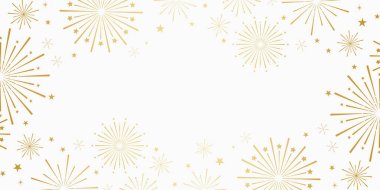 Kademeli altın havai fişek vektörü güneş patlaması çerçeve tasarımı, zarif bayram kutlaması, selamlama veya davetiye tasarımı, şeffaf