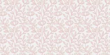 Pastel nötr çiçek izi, çizgi sanat çizimi illüstrasyon vektörü tekrar çiçek deseni, kusursuz tekrarlayan arka plan tasarımı