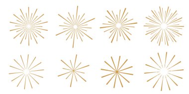 Yıldız patlaması seti, altın vektör çizgisi radyal yıldız patlaması şekli seti, patlama klipsi resim çizimi, soyut havai fişekler, izole edilmiş