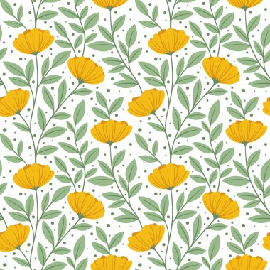 Yaz çiçeği baskısı, sarmaşık bağına tırmanma, sarmaşık vintage tekrar deseni, beyaz arka planda el çizimi illüstrasyonlarla kusursuz yinelenen fayans.