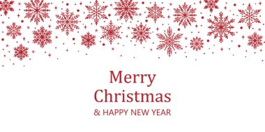 Minimalist kırmızı ve beyaz noel tatili kar taneleri ile karşılanıyor, basit zarif vektör şenlik arka plan tasarımı