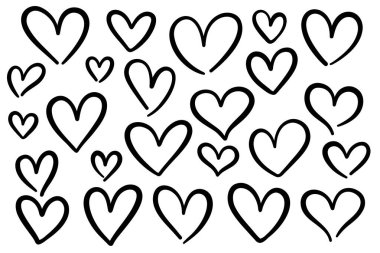 Vektör kalp seti, çizgi resim çizimi, çizgi film basit minimalist klip sanat koleksiyonu