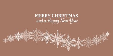 Minimalist kahveli Noel tebrik kartı şablonu, kar tanesi sınır tasarımı