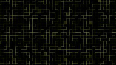 Siyah ve sarı geometrik soyut mozaik lazer ışığı dijital ekran animasyonu