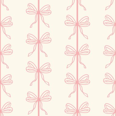 Şirin pembe yay kusursuz tekrarlayan desen tasarımı, kurdele vektör illüstrasyonu kız işi duvar kağıdı döşemesi tasarımı