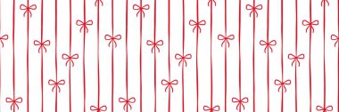 Kırmızı yay vektör pankartı kusursuz tekrarlayan kurdele çizgileri deseni, festival sınır konsepti tasarımı