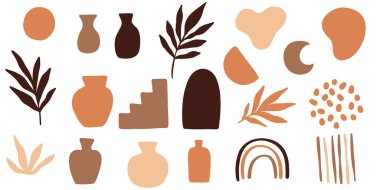 Modern organik şekiller, boho klipleri sanat dekoratif elementler trend minimalist vektör çizimi seti, izole edilmiş