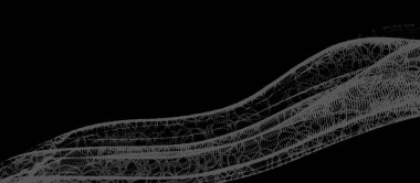 Siyah arkaplan üzerinde soyut sanatsal doku siyah fütürist dalga tasarımı, geniş duvar kağıdı illüstrasyon tasarımı
