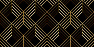Siyah ve altın geometrik sanat deco eşkenar dörtgen baskısı, klasik zarif vektör arkaplan kusursuz tekrarlanmayan model tasarımı