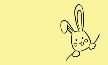 Minimalist parlak Paskalya tavşanı çizgisi sanat eseri boş bayram tebrik kartı şablonu, basit vektör tavşan karalama arka plan tasarımı