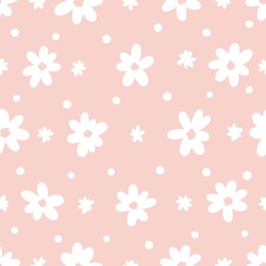 Şirin papatya çiçekli, dikişsiz vektör deseni, pembe bahar çiçekli karo deseni tekrarlayan karo tasarımı.