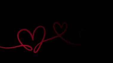 Siyah ve kırmızı yumuşak kalp doğrusal ortaya çıkar, romantik modern karanlık animasyon arka plan, dekoratif sınır, yavaş basit aşk geçiş kavramı