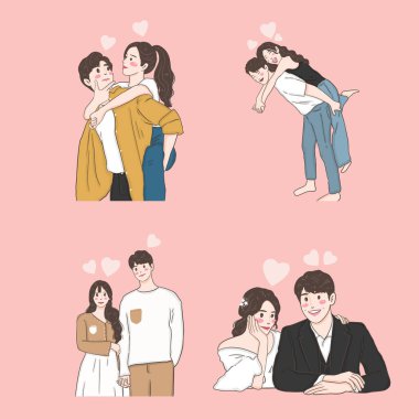 collection of happy love couple fall in love, illustration, valentine celebration 