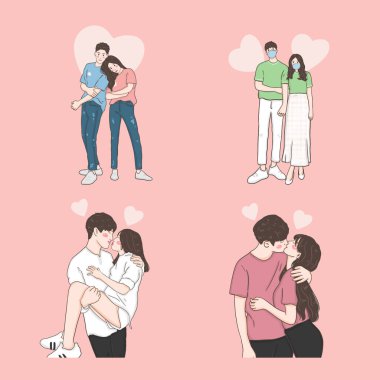 collection of happy love couple fall in love, illustration, valentine celebration 