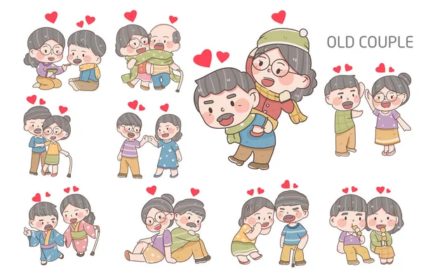 Set Older Couple Character Illustration Grandparents Day — Stock Vector