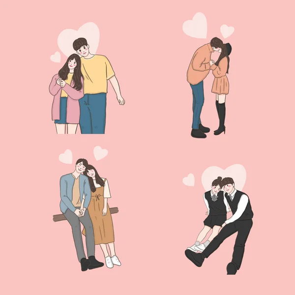 Collection Happy Love Couple Fall Love Illustration Valentine Celebration — ストックベクタ