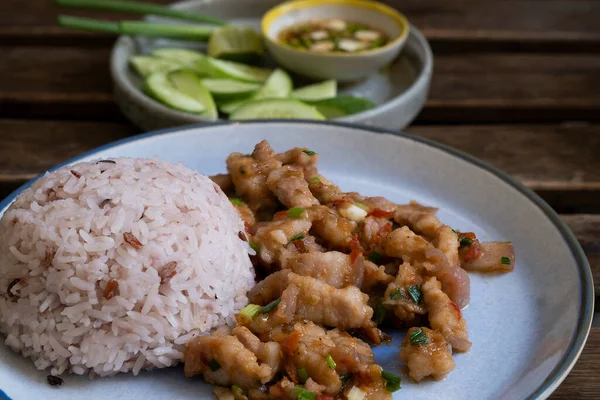Stir Fried Pork Belly Shrimp Paste Rice — Stock Photo, Image