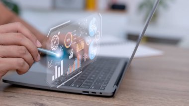 Veri analizi, İş İstihbaratı (BI), temel performans göstergelerine (KPI) sahip işletme analitiği (BA) finansal grafikleri ve piyasa raporuyla birlikte gösterge paneli kavramı