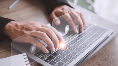 man using mouse and keyboard for streaming online, watching video on internet, live concert, show or tutorial