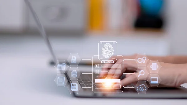 stock image Fingerprint scanning and biometric authentication, processing of biometric for access personal data. surveillance and security scanning of digital programs cyber futuristic applications