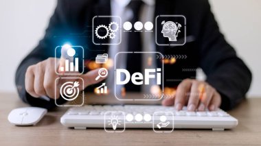DeFi Yerel Finans. Teknoloji engelleme zinciri kripto para birimi kavramı