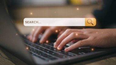  The concept is Search engine Browsing Internet Data Information with a blank search bar. Search Engine SEO Networking.