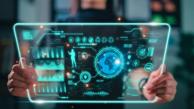 Futuristic user interface concept. Graphical User Interface GUI on the futuristic virtual interface screen. Head up Display HUD. Internet of things.