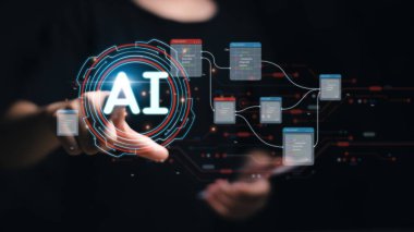 AI öğrenme makinesi teknolojisi konsepti. İş Analizleri için yapay zeka, modern teknoloji, internet ve ağ teknolojisi için yapay zeka.