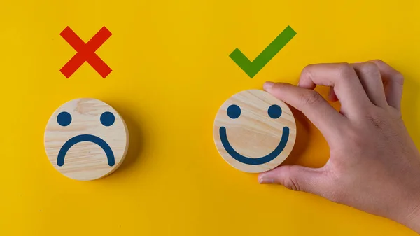 Positive and negative emotions, Good and bad experience, Happy and unhappy emoji icons, Customer satisfaction and product service evaluation, Customer feedback review