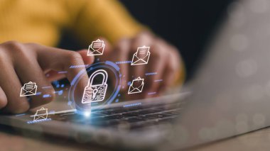 E- posta güvenliği kavramı. e-posta güvenliği ve şifreleme, siber güvenlik interneti ve ağ konsepti, anti-spam