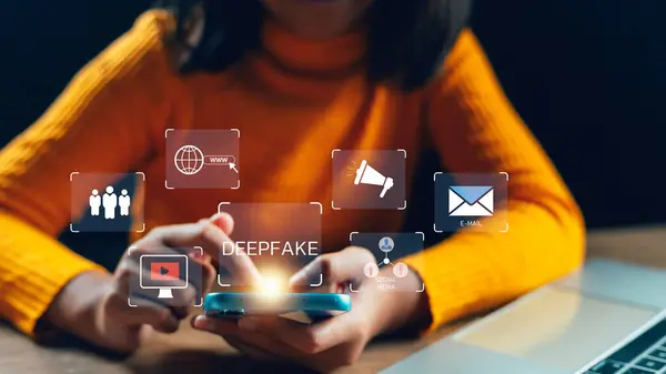 Derin sahte öğrenme sahte haber jeneratörü modern internet teknolojisi konsepti.