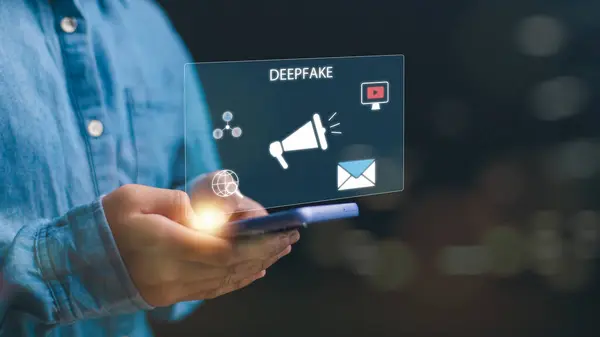 Derin sahte öğrenme sahte haber jeneratörü modern internet teknolojisi konsepti.