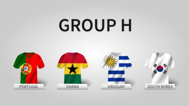 2022 Katar Fifa Dünya Kupası Futbol Turnuvası. H grubu aşamaları. Bayrak desenli dalgalı forma. Vektör .
