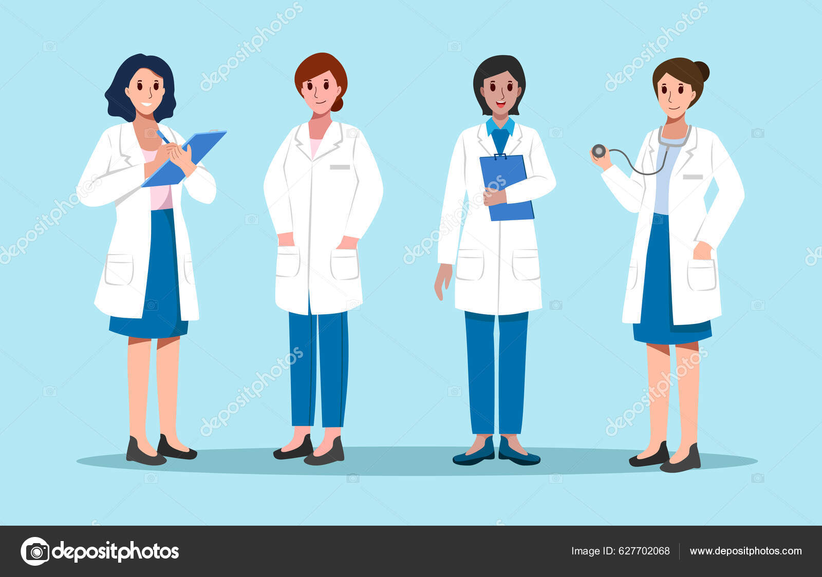 conjunto de personagens de desenhos animados de médica, senhora médica em  poses diferentes, trabalhador médico ou