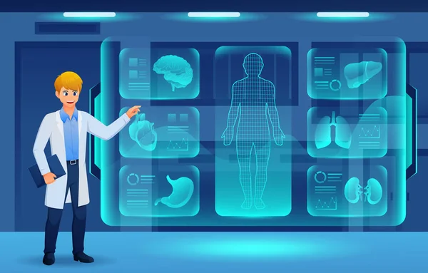 Lékařský Hologram Doktor Diagnostikován Zdravotnickou Technikou Skenováním Těla Pacienta Rozšířená — Stockový vektor