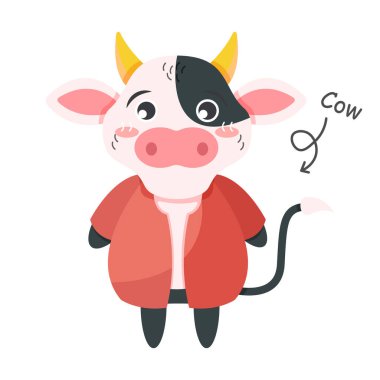 Cow cartoon characters with clothes . Vector .