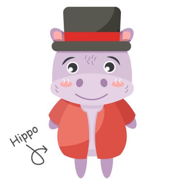 Hippopotamus cartoon characters with clothes . Vector .