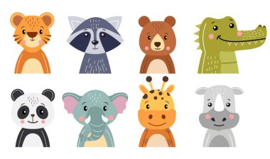 Wildlife animals cartoon character collection . Flat design . Vector .