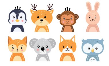 Wildlife animals cartoon character collection . Flat design . Vector . clipart