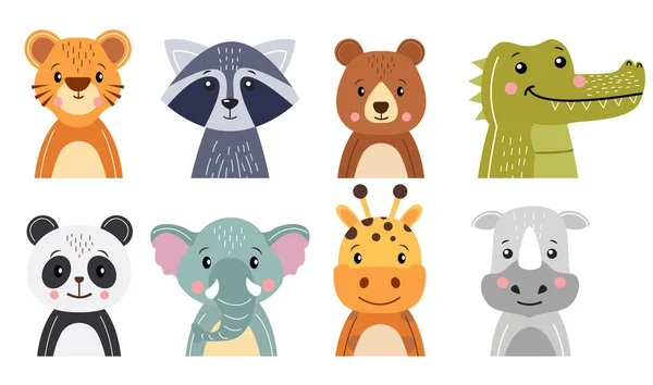 Wildlife Animals Cartoon Character Collection Flat Design Vector — Image vectorielle