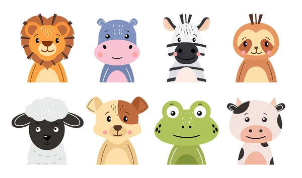 Wildlife Animals Cartoon Character Collection Flat Design Vector — Stockvector