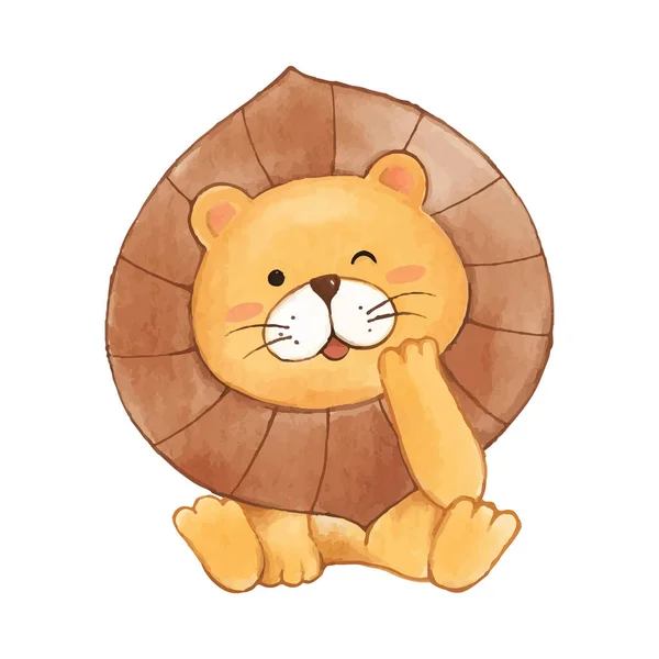 Lion Watercolor Paint Design Cute Animal Cartoon Character Sit Position — Stockvektor