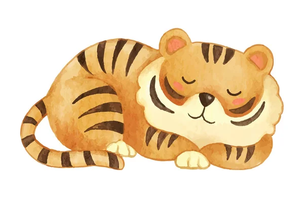Tigre Diseño Pintura Acuarela Lindo Personaje Dibujos Animados Animales Posición — Vector de stock
