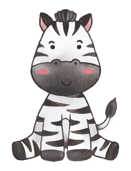 Zebra Disegno Vernice Acquerello Carino Animale Personaggio Dei Cartoni Animati — Vettoriale Stock