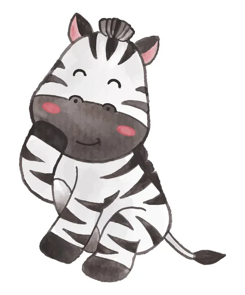Zebra Aquarelverf Ontwerp Schattig Dierlijk Stripfiguur Zitten Lachen Vector — Stockvector