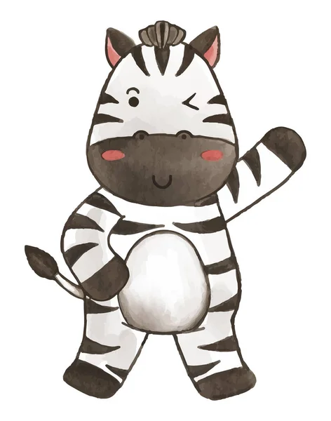 Zebra Disegno Vernice Acquerello Carino Animale Personaggio Dei Cartoni Animati — Vettoriale Stock