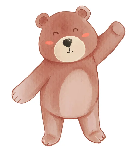 Niedźwiedź Projekt Farby Akwarelowej Cute Postać Kreskówki Zwierząt Podnieś Rękę — Wektor stockowy