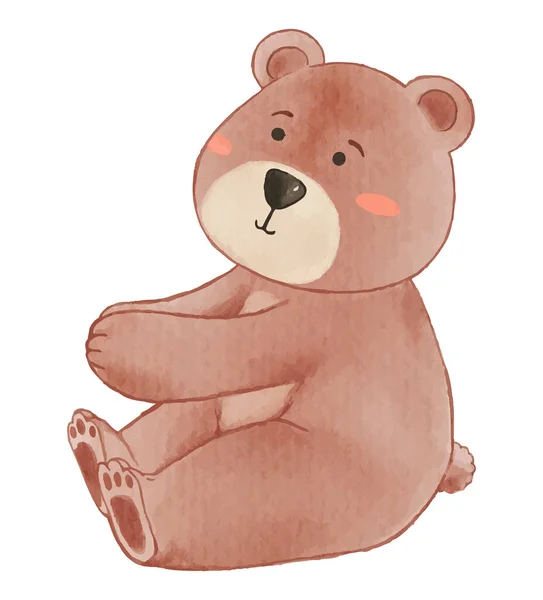 Αρκούδα Σχεδιασμός Υδατογραφίας Χαριτωμένο Ζώο Χαρακτήρα Κινουμένων Σχεδίων Καθίστε Στις — Διανυσματικό Αρχείο