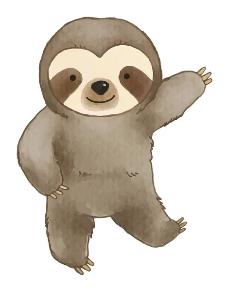 Sloth Beer Stak Zijn Hand Aquarelverf Ontwerp Schattig Dierlijk Stripfiguur — Stockvector