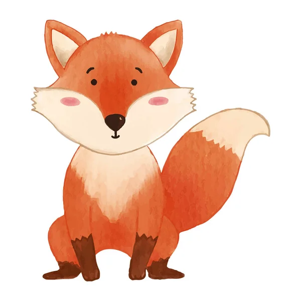 Fox Seduto Disegno Vernice Acquerello Carino Animale Personaggio Dei Cartoni — Vettoriale Stock